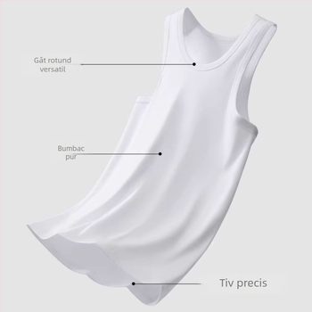 Vestă bărbătească din bumbac, pentru toate anotimpurile, fără cusături, alb, croială sport versatilă, guler rotund, potrivită pentru purtare ca piesă de exterior.