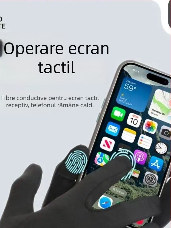 Mănuși de ciclism pentru bărbați, iarnă 2025, negru polar fleece, calde, rezistente la vânt, degete întregi