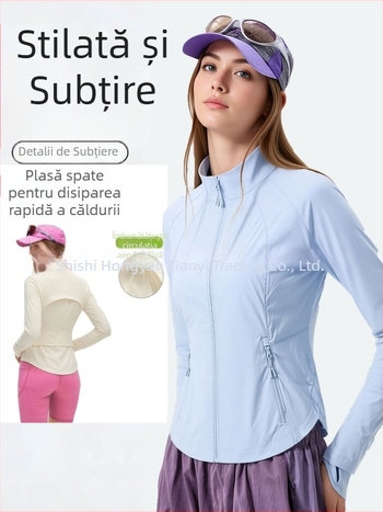 Geacă UV cu guler înalt, croială slim pentru femei, respirabilă și uscare rapidă, pentru yoga și sport