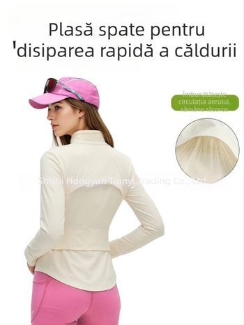 Geacă UV cu guler înalt, croială slim pentru femei, respirabilă și uscare rapidă, pentru yoga și sport