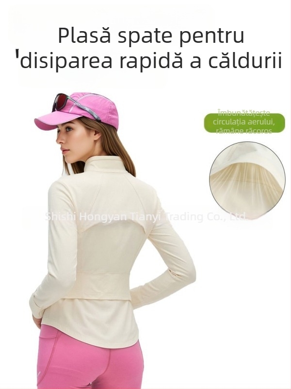 Geacă UV cu guler înalt, croială slim pentru femei, respirabilă și uscare rapidă, pentru yoga și sport