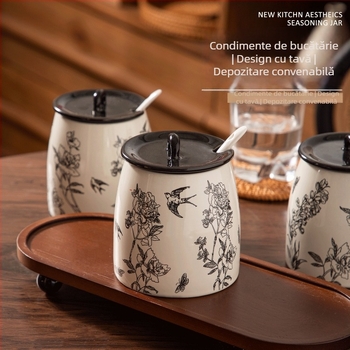 Set de borcane ceramice pentru bucătărie: borcane mari pentru sare și condimente, borcan pentru untură, recipiente pentru ulei de ardei iute și condimente