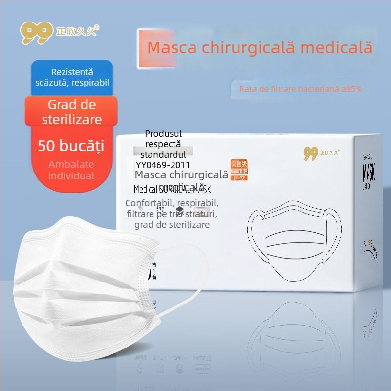 Măști chirurgicale sterile, de unică folosință, ambalate individual, în cutie pentru uz spitalicesc