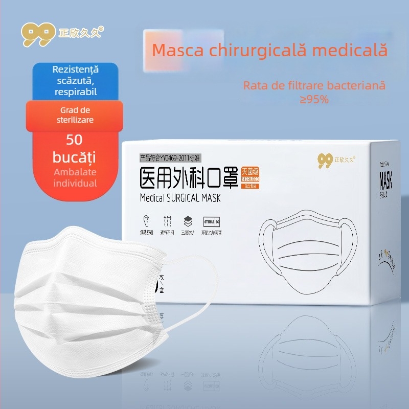 Măști chirurgicale sterile, de unică folosință, ambalate individual, în cutie pentru uz spitalicesc