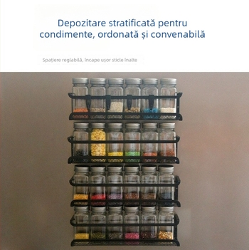 Raft de condimente montat pe perete, din fier, fără găurire, suport multi-etajat pentru sticle de condimente