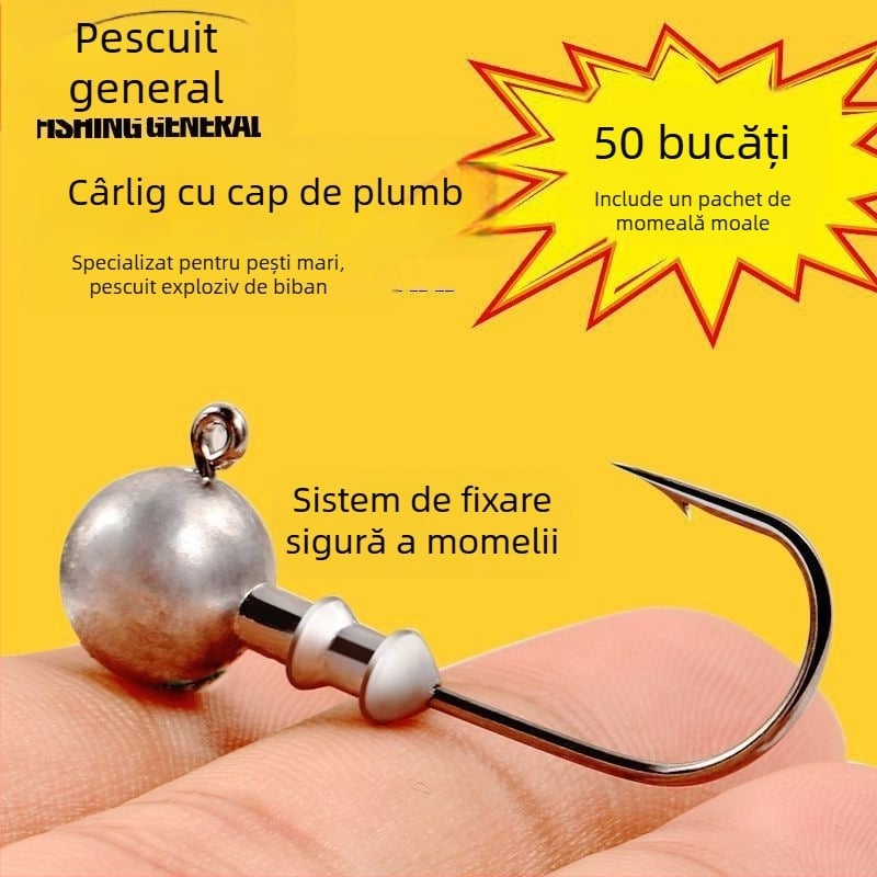 Set de năluci cu cap de plumb, 50 buc., versiune îmbunătățită, anti-agățare la fund, năluci artificiale pentru biban