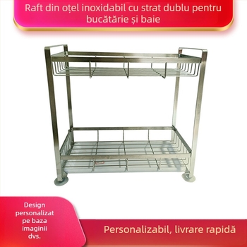 Raft dublu din oțel inoxidabil pentru bucătărie și baie, destinat recipientelor pentru condimente, farfurii și vase de servire