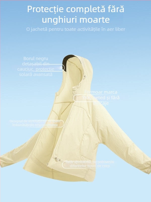 Jachetă pentru protecție UV UPF50+ pentru femei, croială scurtă cu talie accentuată, material Ice Silk ușor pentru vară