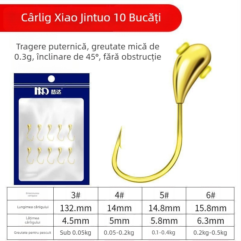 Cârlig cu cap de plumb, cap de cupru, 45° orientat în sus, cârlig tradițional pentru pescuit în râu, mărimea 3