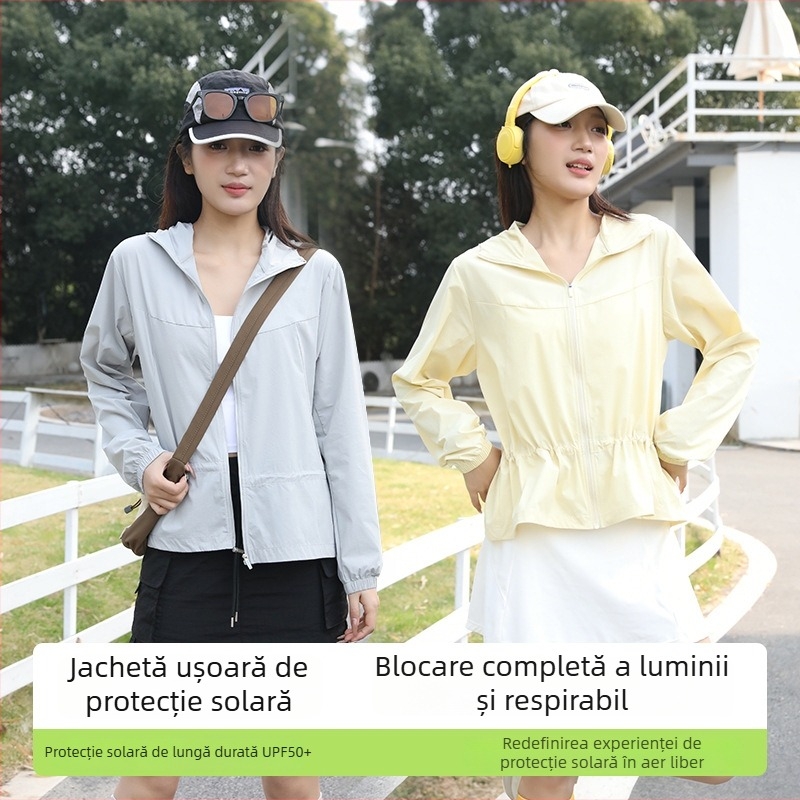 Jachetă ușoară de vară cu protecție UV, din nylon, cu glugă, respirabilă, șnur la talie, pentru ciclism
