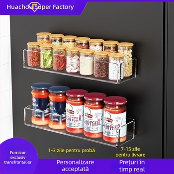 Raft magnetic din acril pentru frigider — organizator minimalist modern pentru borcane de condimente