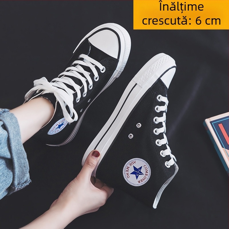 Adidași din pânză pentru femei, creștere înălțime de 6 cm, talpă înaltă, stil coreean casual, primăvara 2025 1226