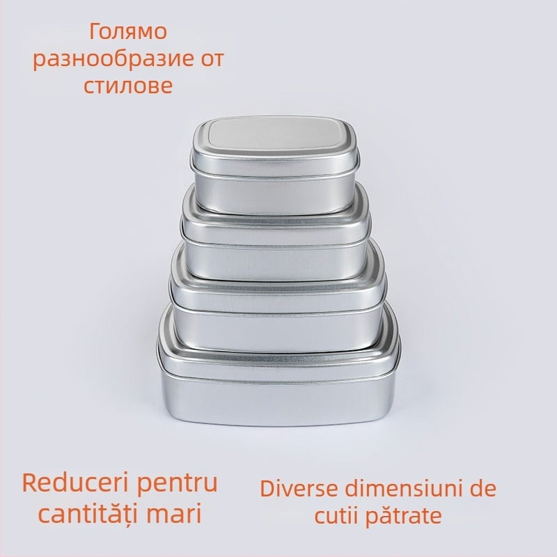 Borcan dreptunghiular din aluminiu pentru lumânări DIY de aromaterapie, recipient metal sigilat, gol