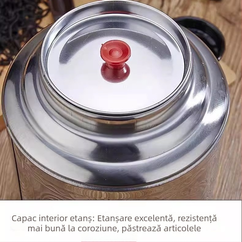Recipient din oțel inoxidabil pentru ceai, capacitate mare, menține prospețimea, uz casnic, portabil, capac etanș