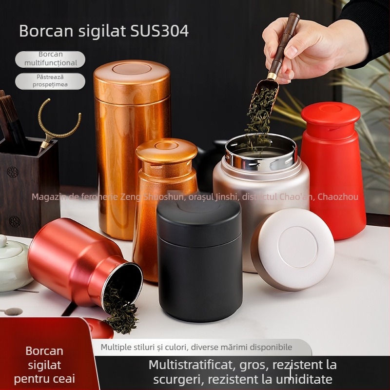 304 oțel inoxidabil, borcan pentru ceai cu capac etanș, borcan pentru coajă de mandarină, recipient pentru depozitare a alimentelor, borcan pentru ceai comprimat, capacitate mare