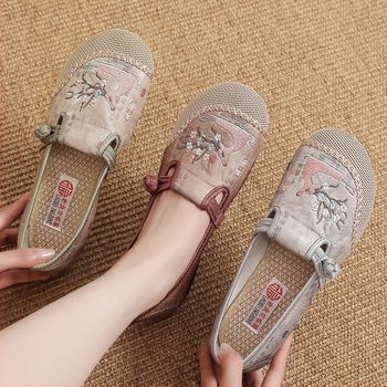 Pantofi dama din pânză, stil chinezesc nou, inspirați din Beijingul vechi, broderie etnică, cu respirabilitate, talpă antiderapantă