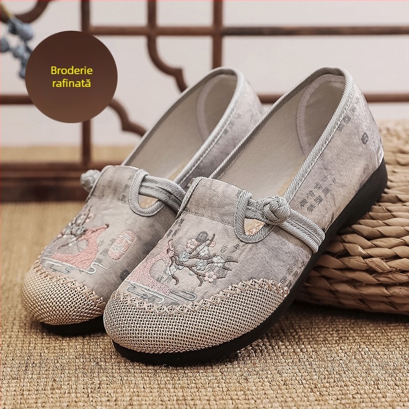 Pantofi dama din pânză, stil chinezesc nou, inspirați din Beijingul vechi, broderie etnică, cu respirabilitate, talpă antiderapantă