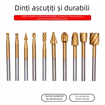 Set universal pentru bormașină: fiși rotativi și freze din oțel rapid; fișe cu dinți mici pentru prelucrarea lemnului și sculptură în rădăcini – accesorii de șlefuire