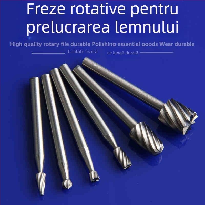 Set universal pentru bormașină: fiși rotativi și freze din oțel rapid; fișe cu dinți mici pentru prelucrarea lemnului și sculptură în rădăcini – accesorii de șlefuire