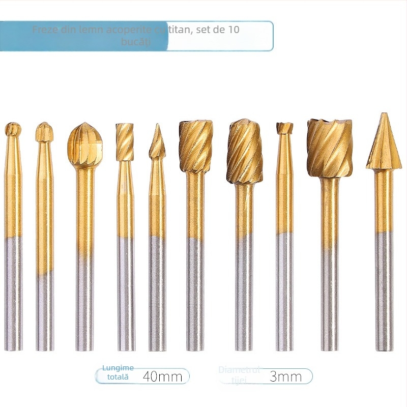 Set universal pentru bormașină: fiși rotativi și freze din oțel rapid; fișe cu dinți mici pentru prelucrarea lemnului și sculptură în rădăcini – accesorii de șlefuire