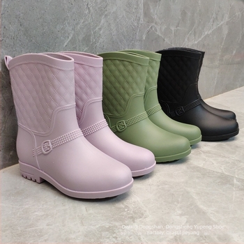 Ghete de ploaie pentru femei, stil coreean, până la gambe, drăguțe, impermeabile, slip-on, căptușeală din bumbac, antiderapante de iarnă