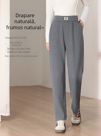 Pantaloni jogger pentru femei, talie înaltă, stil toamnă-iarna, mărime mică, gri casual haarem, 2025 model