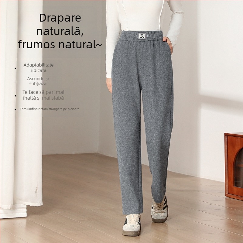 Pantaloni jogger pentru femei, talie înaltă, stil toamnă-iarna, mărime mică, gri casual haarem, 2025 model
