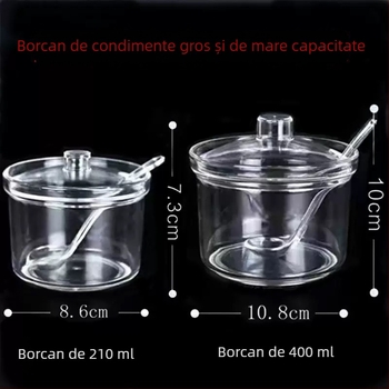 Borcan acrilic pentru condimente cu linguriță, recipient de bucătărie transparent cu capac