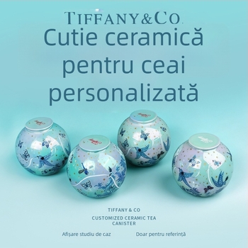 Cutie ceramică pentru ceai, personalizată, colorată, lucrată manual, model cu flori și păsări, decor de birou, recipient de depozitare, cadou corporativ