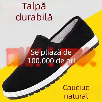 Pantofi unisex fără șireturi, din pânză, respirabili, cu rezistență la miros, lucrate manual, negri, mărime mare, pantofi de șofat în stil Beijing vechi