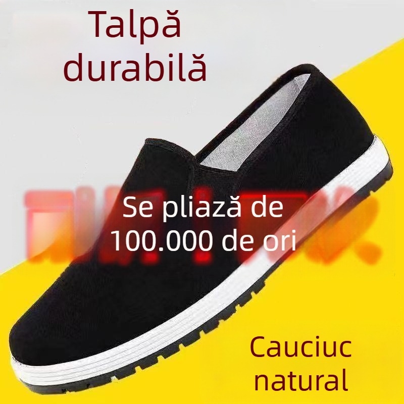 Pantofi unisex fără șireturi, din pânză, respirabili, cu rezistență la miros, lucrate manual, negri, mărime mare, pantofi de șofat în stil Beijing vechi
