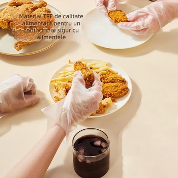 Mănuși TPE C100, extrem de groase, de unică folosință, în cutie dozatoare, de calitate alimentară, elastice, pentru bucătărie și uz casnic