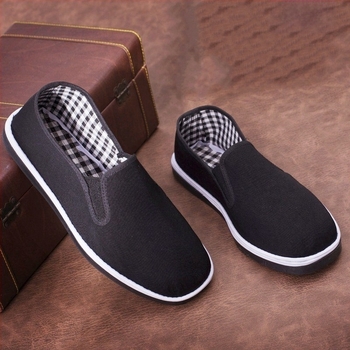 Pantofi de bărbați din pânză neagră, talpă groasă cu mai multe straturi, slip-on, talie joasă, respirabili