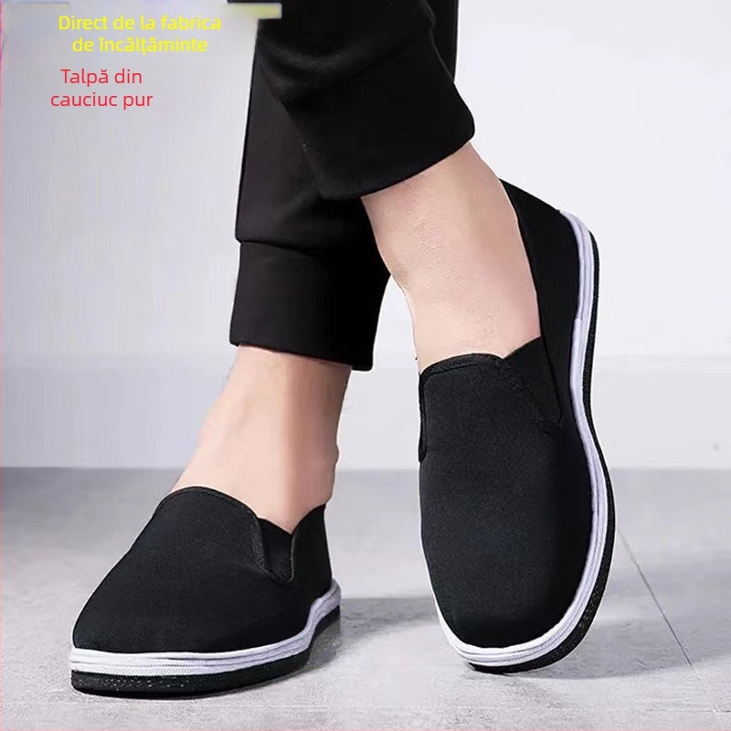 Pantofi de bărbați din pânză neagră, talpă groasă cu mai multe straturi, slip-on, talie joasă, respirabili