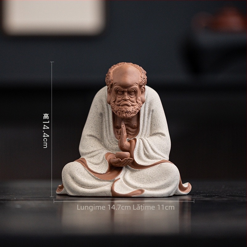 Figură Damo în stil chinezesc, ceramică decorativă Zen pentru living și cameră de ceai.