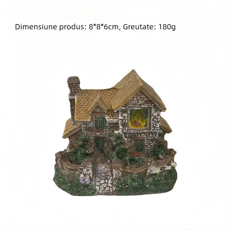 Peisaj miniatural în stil european, vilă decorativă, ornament de masă din rășină, amenajare acvariu rural