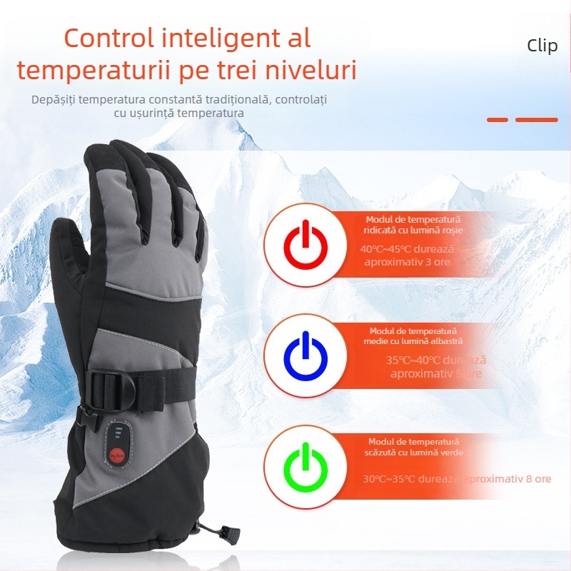 Mănuși încălzite pe baterie, impermeabile, pentru iarnă, ciclism și drumeții, controlul temperaturii
