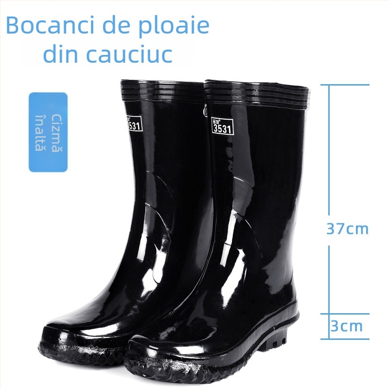 3531 Ghete de ploaie din cauciuc pentru bărbați, înalte pentru exterior, impermeabile, antiderapante, stil clasic