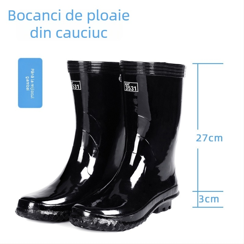3531 Ghete de ploaie din cauciuc pentru bărbați, înalte pentru exterior, impermeabile, antiderapante, stil clasic