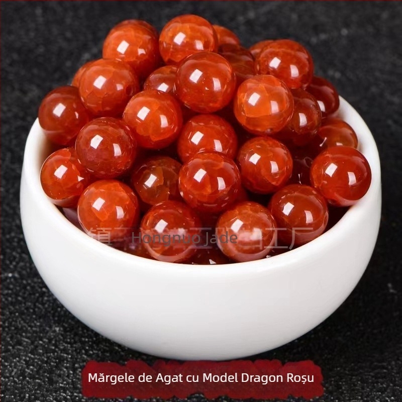Perle naturale de agată cu model Dragon Roșu, mărgele rotunde cu model Ice Flower Dragon pentru brățară, mărgele tip baril cu solzi de dragon și sânge de fenix, accesorii pentru mână