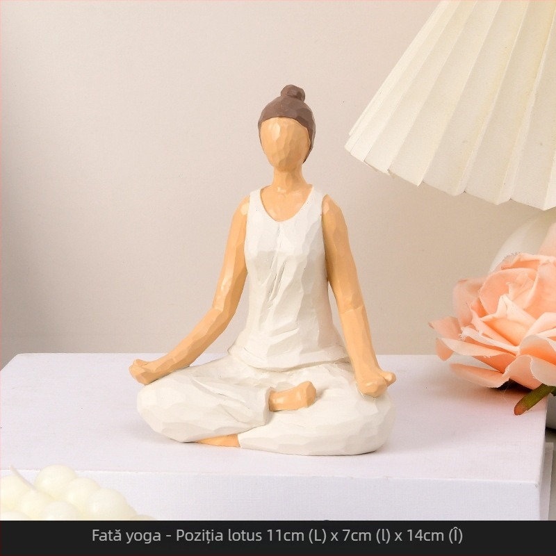 Figurină decorativă din rășină, lucrată manual, drăguță – zeița în poziția lotus, ornament de birou, aspect de sculptură în lemn