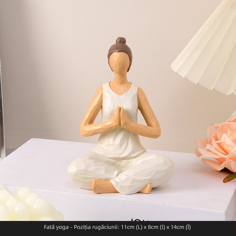 Figurină decorativă din rășină, lucrată manual, drăguță – zeița în poziția lotus, ornament de birou, aspect de sculptură în lemn
