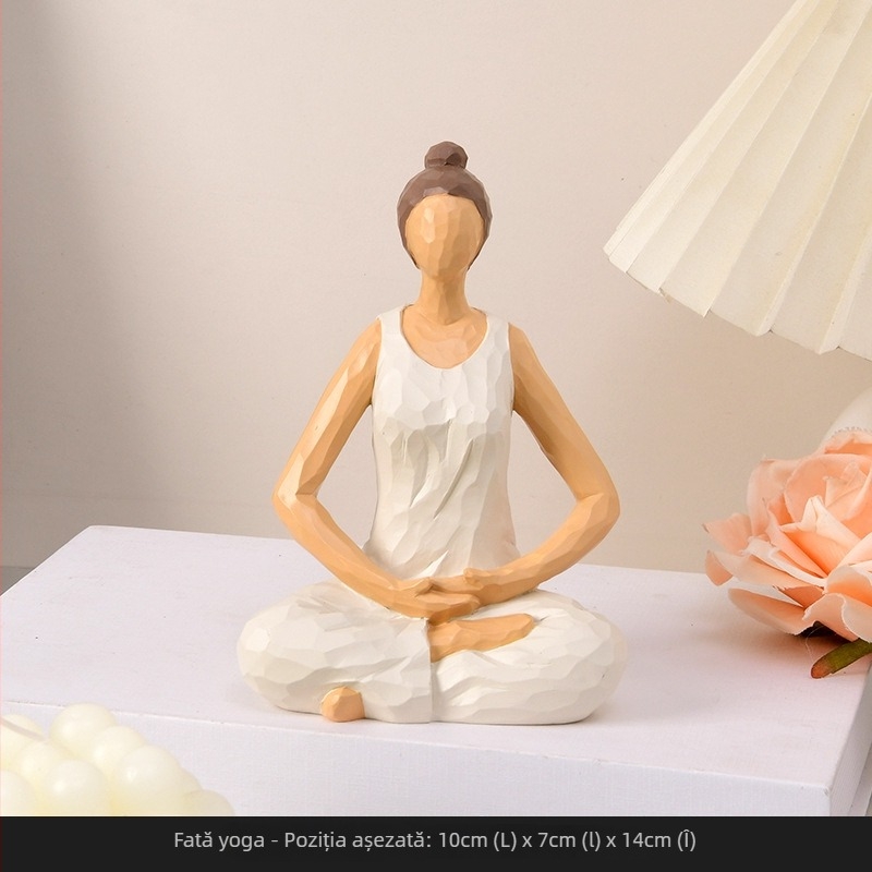 Figurină decorativă din rășină, lucrată manual, drăguță – zeița în poziția lotus, ornament de birou, aspect de sculptură în lemn
