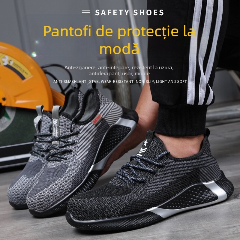 Pantofi de lucru siguranți cu vârf metalic, protecție anti-perforație, partea superioară din Flyknit respirabil, talpă anti-derapare