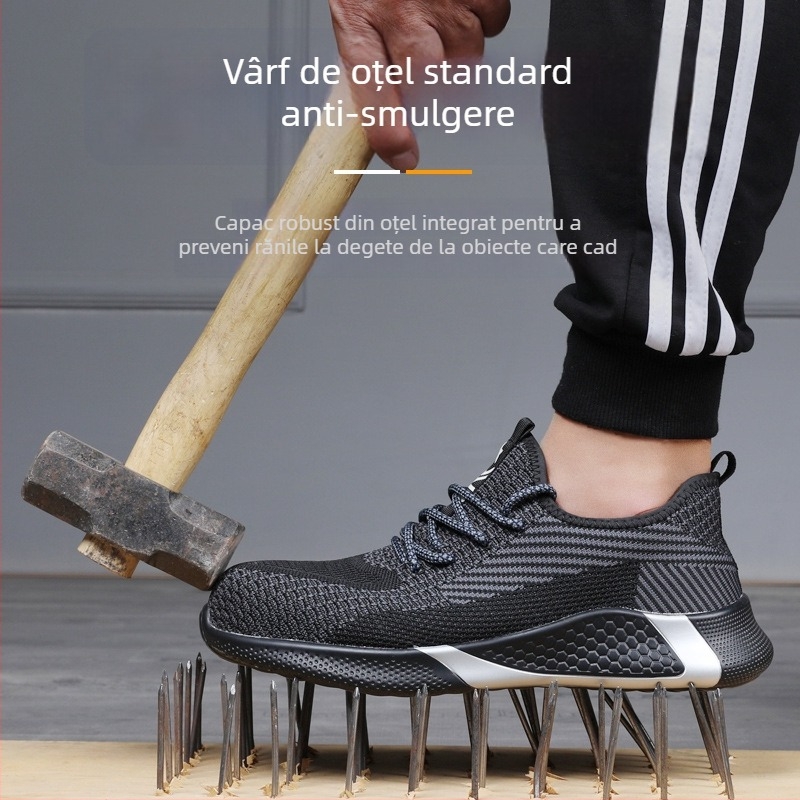 Pantofi de lucru siguranți cu vârf metalic, protecție anti-perforație, partea superioară din Flyknit respirabil, talpă anti-derapare