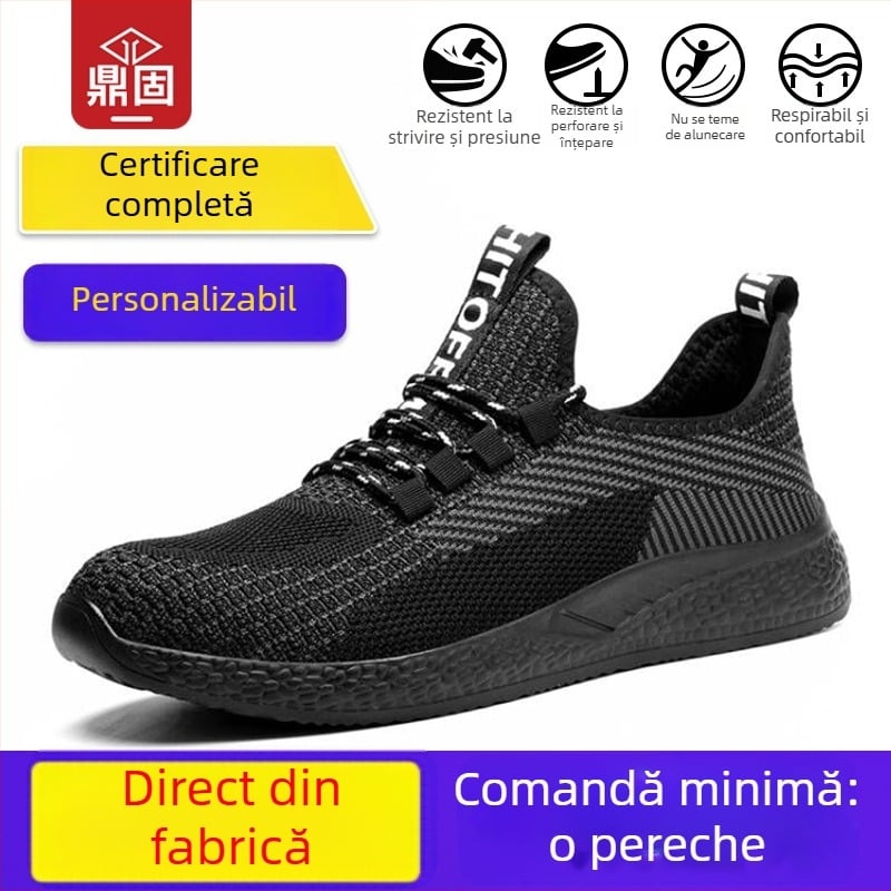 Pantofi de protecție pentru bărbați, pentru șantier, cu protecție la lovire și perforare, din plasă respirabilă, talpă joasă, vârf metalic