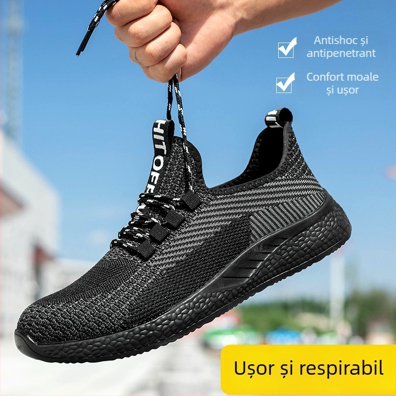 Pantofi de protecție pentru bărbați, pentru șantier, cu protecție la lovire și perforare, din plasă respirabilă, talpă joasă, vârf metalic