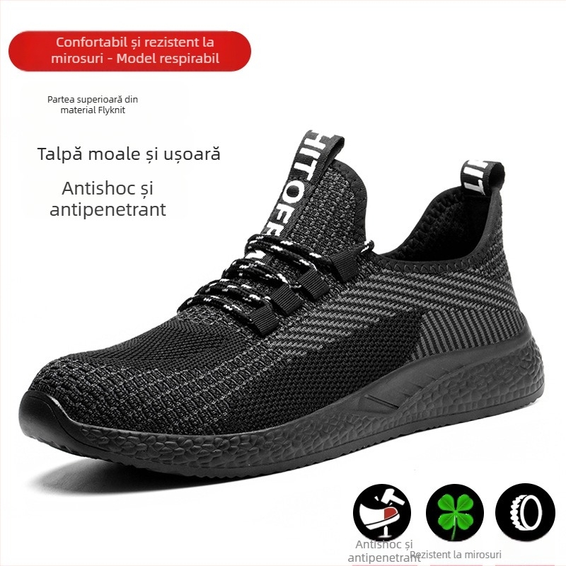 Pantofi de protecție pentru bărbați, pentru șantier, cu protecție la lovire și perforare, din plasă respirabilă, talpă joasă, vârf metalic