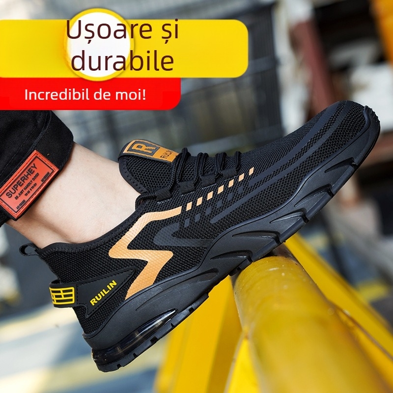 Pantofi de lucru pentru bărbați, respirabili, pentru șantiere în aer liber, cu vârf din oțel, protecție anti-șoc și anti-perforație, talpă flexibilă