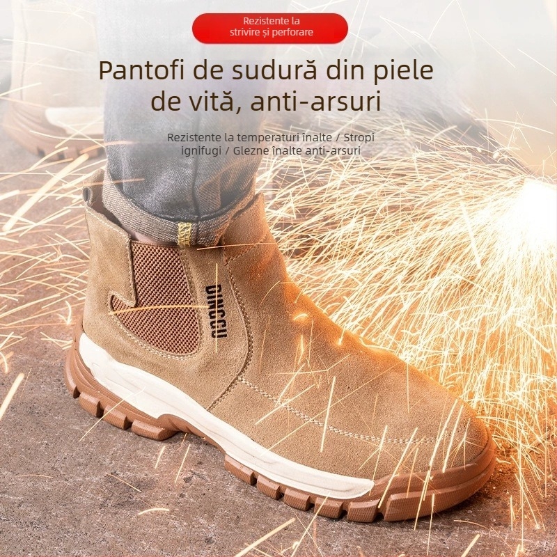 Pantofi de protecție pentru sudură din piele de vită, cu protecție anti-șoc, anti-perforație și anti-arși, încălțăminte de lucru pentru șantier